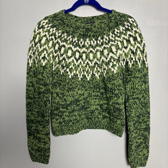 American Eagle Women’s Hand Knit Green Fair Isle Sweater Fisherman Lambswool - Picture 1 of 8